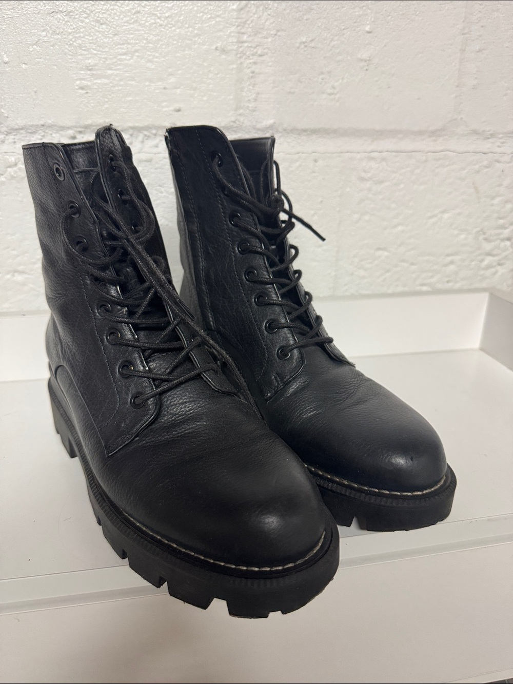 Sam Edelman Black Lace-Up Platform Combat Boots